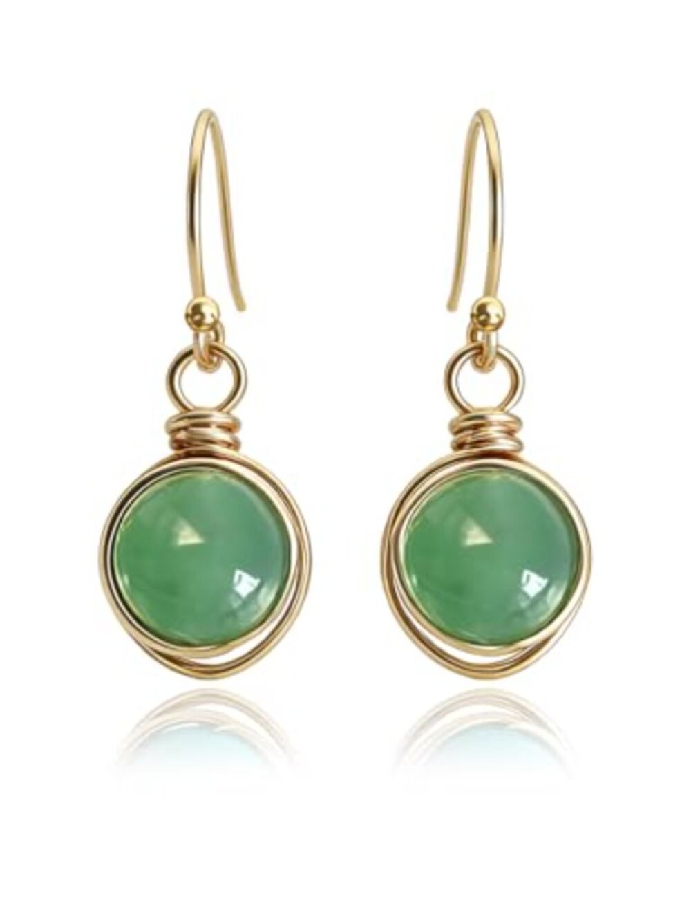 Jade Earrings with Gold-Tone Accents Lightweight Comfortable